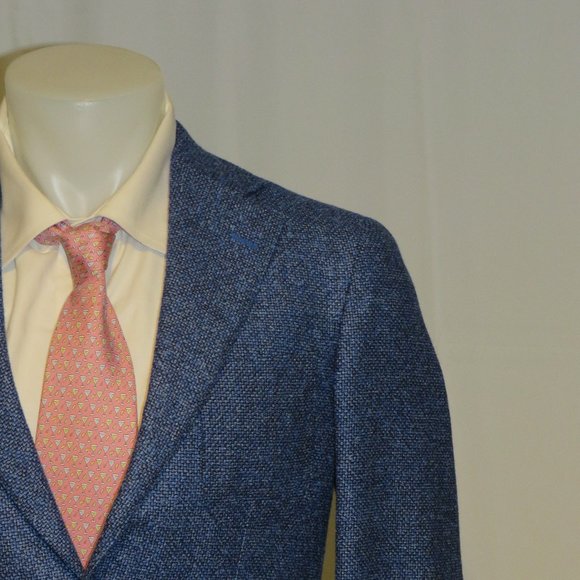 Suitsupply Hudson Fratelli Silk Cashmere Blue Weave Two Button Blazer 38R - Picture 1 of 12